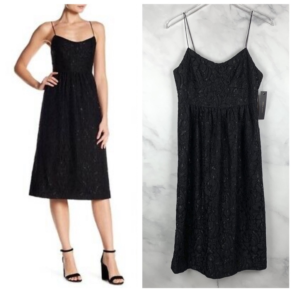 NWT $178 Cynthia Steffe Floral Lace Midi Dress Minimalist Boho Cottagecore Black